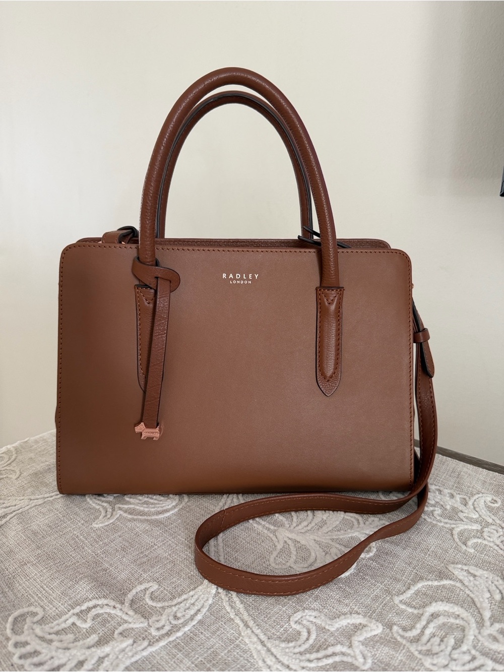 Radley London EUC Liverpool Brown Smooth Leather  Satchel Crossbody Bag